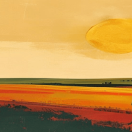 Ilustracija: zlatnik zalazi kao sunce nad poljem, silueta čoveka u pejzažu